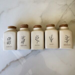 Set of Ceramic Herb Jars with Cork Lids